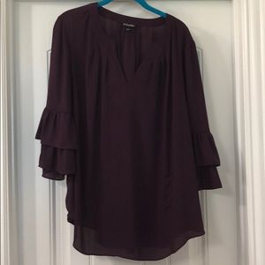 Maroon Blouse with Double Ruffle Sleeves